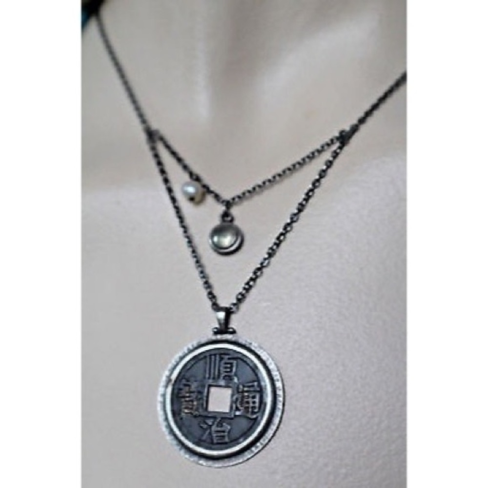 Silpada Sterling Silver Necklace with Natural Pearl & Qing Emperor Coin Pendant